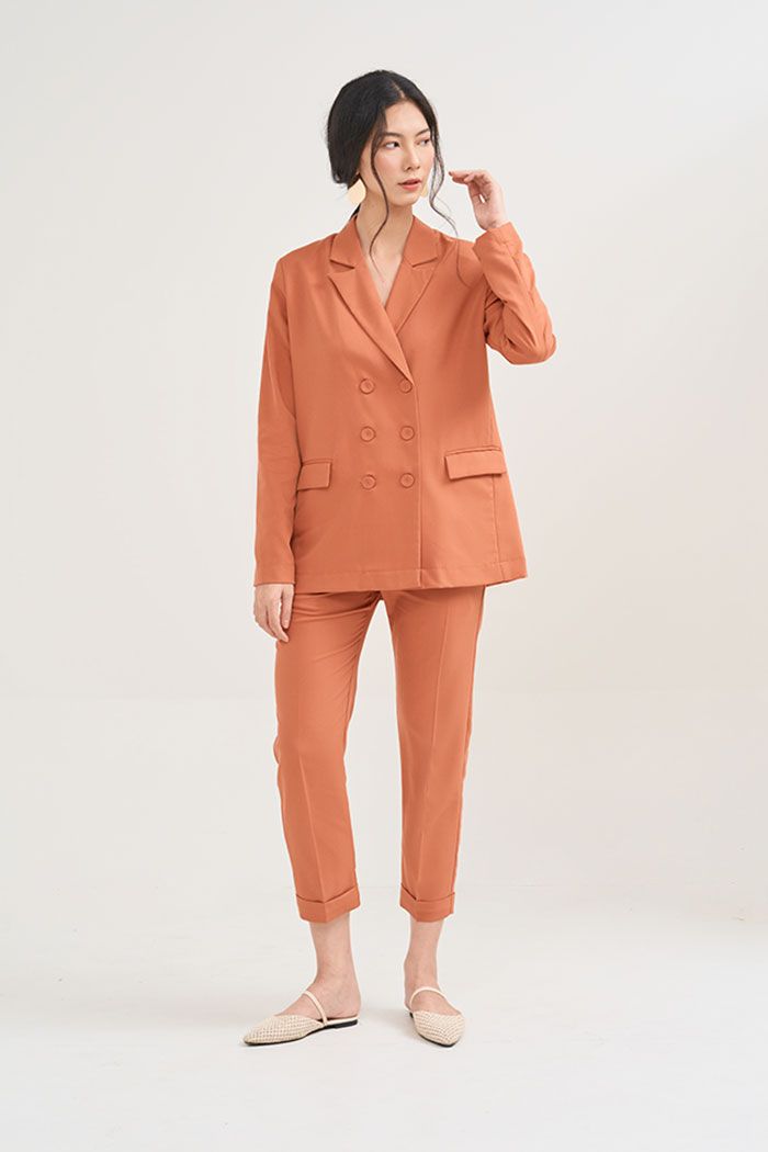 Áo vest oversize nút bọc cùng màu 2 túi