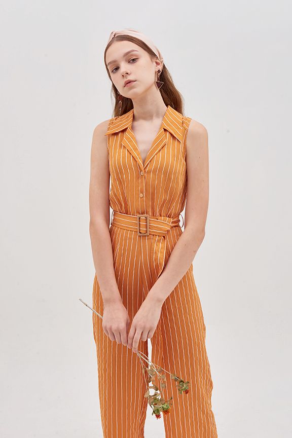 Jumpsuit dài sơmi thắt lưng