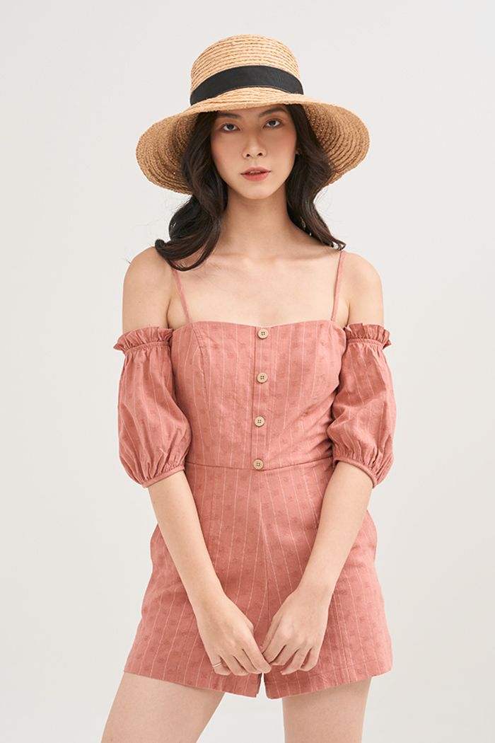 Jumpsuit caro nhấn nẹp nút tay rời