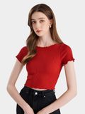  Áo thun gân croptop tay ngắn cuốn biên 