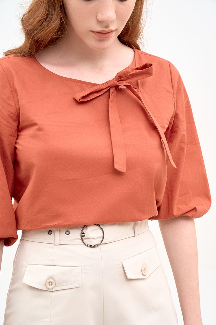 Áo cotton tay lở cột nơ cut out cổ