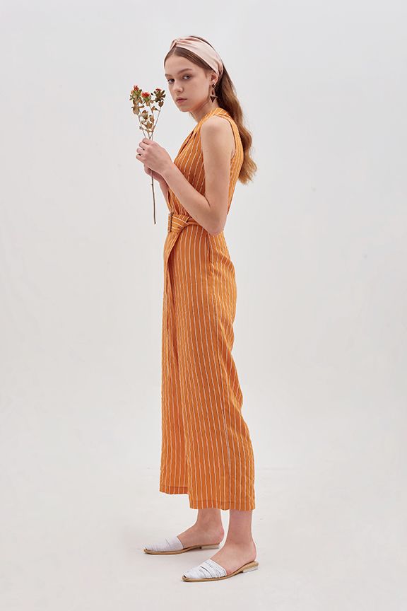 Jumpsuit dài sơmi thắt lưng