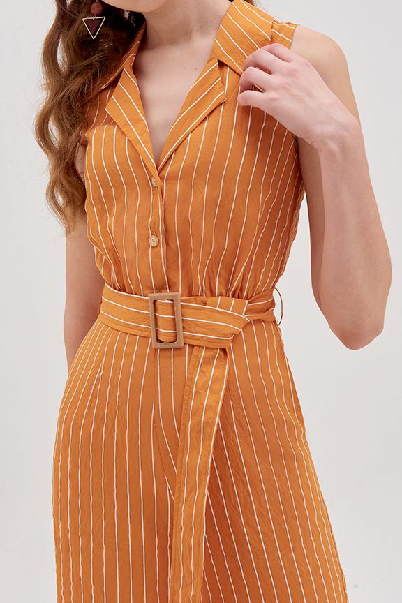 Jumpsuit dài sơmi thắt lưng