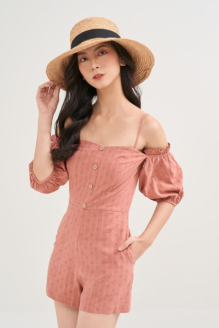 Jumpsuit caro nhấn nẹp nút tay rời