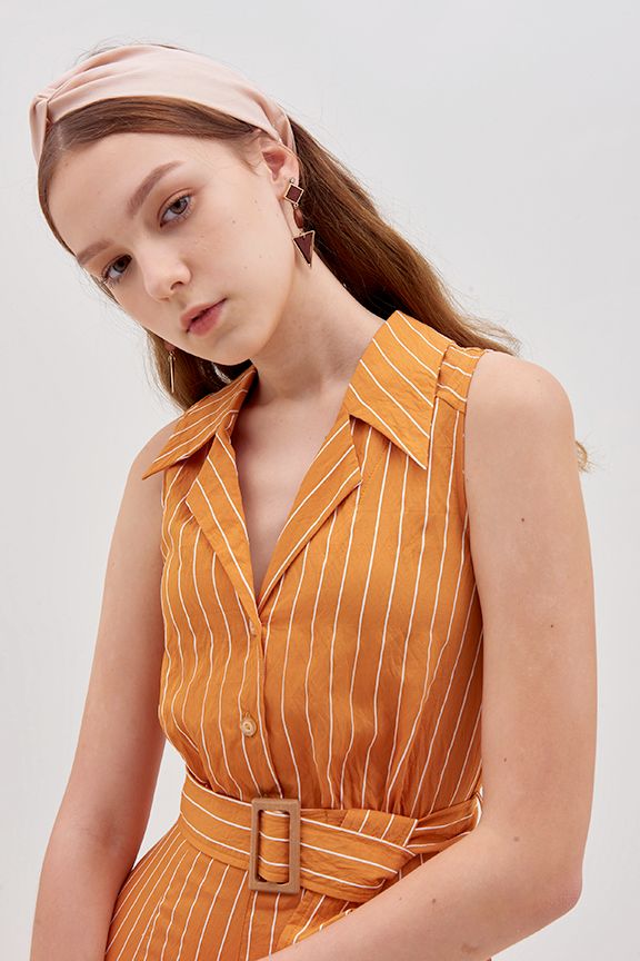 Jumpsuit dài sơmi thắt lưng