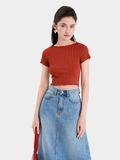  Áo thun gân croptop tay ngắn cuốn biên 