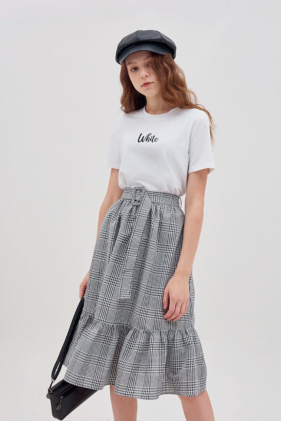 Váy caro midi tùng bèo kèm nịch