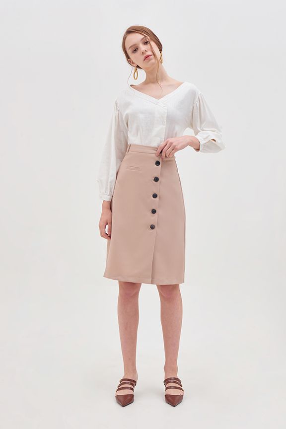 Váy midi nẹp nút túi mổ