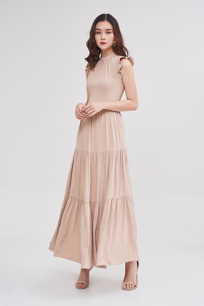 Đầm midi rã nhiều tầng sát nách