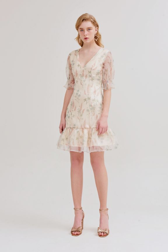 Đầm sheer in hoạ tiết spring 2019 rả bèo tùng