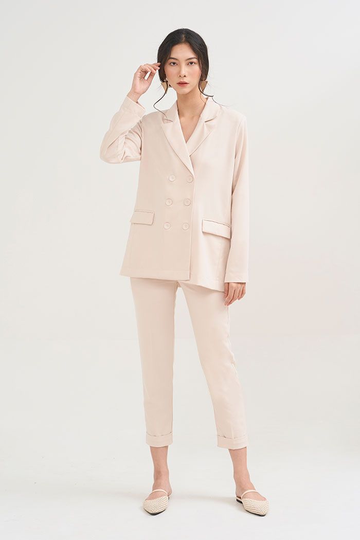Áo vest oversize nút bọc cùng màu 2 túi