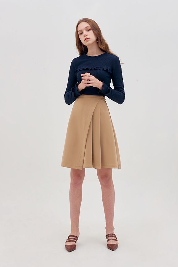 Váy midi xếp 2 li thân trước