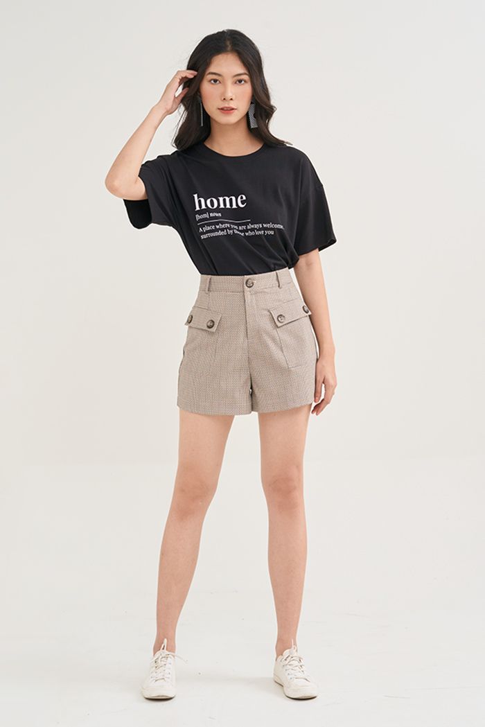 Quần short caro 2 túi hộp nhấn nút