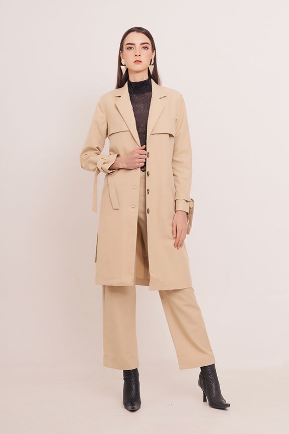 Đầm măng tô khaki dài