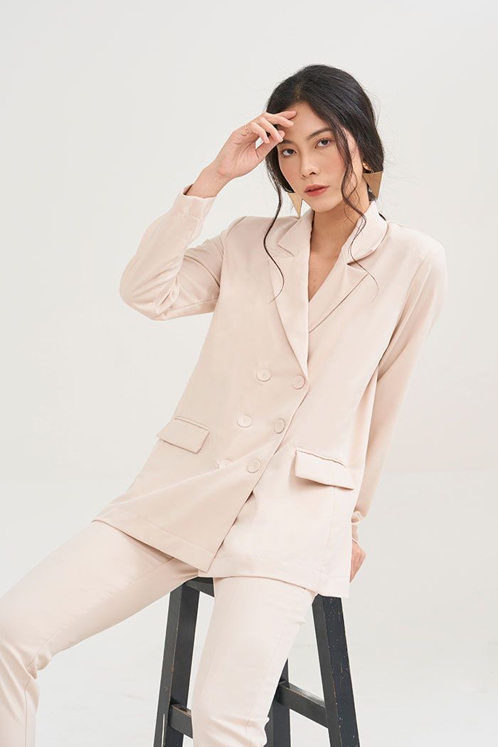Áo vest oversize nút bọc cùng màu 2 túi