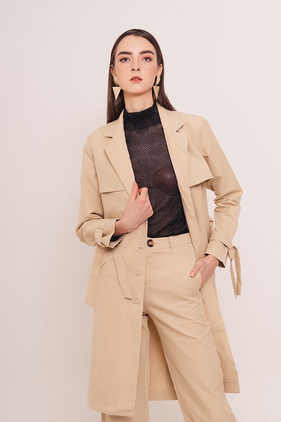 Đầm măng tô khaki dài