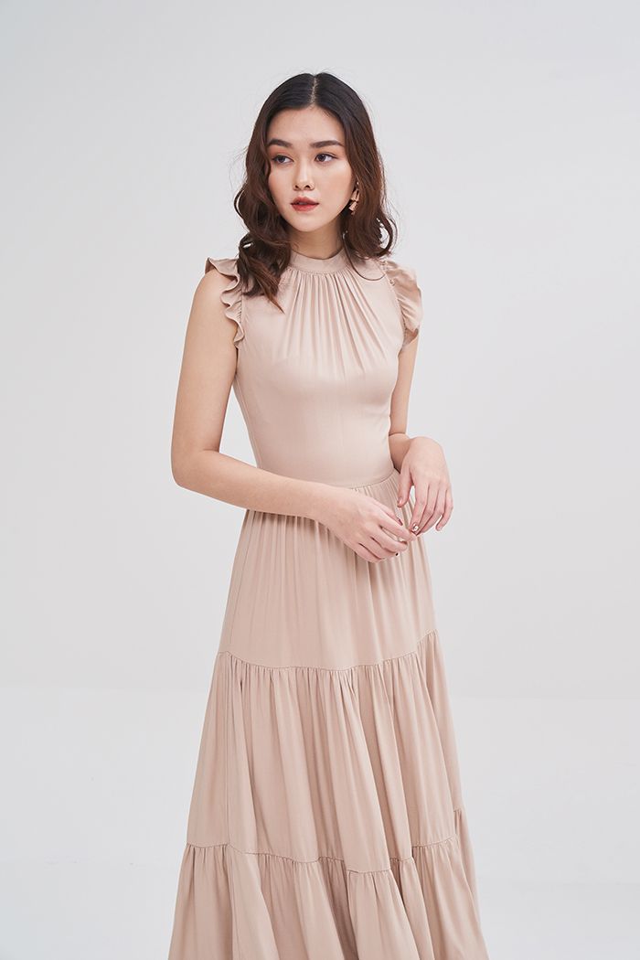 Đầm midi rã nhiều tầng sát nách