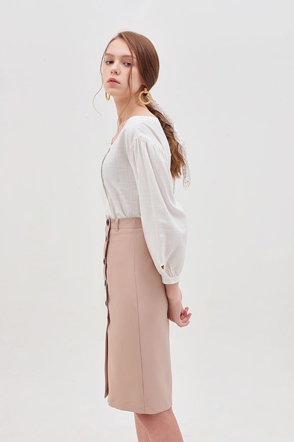 Váy midi nẹp nút túi mổ