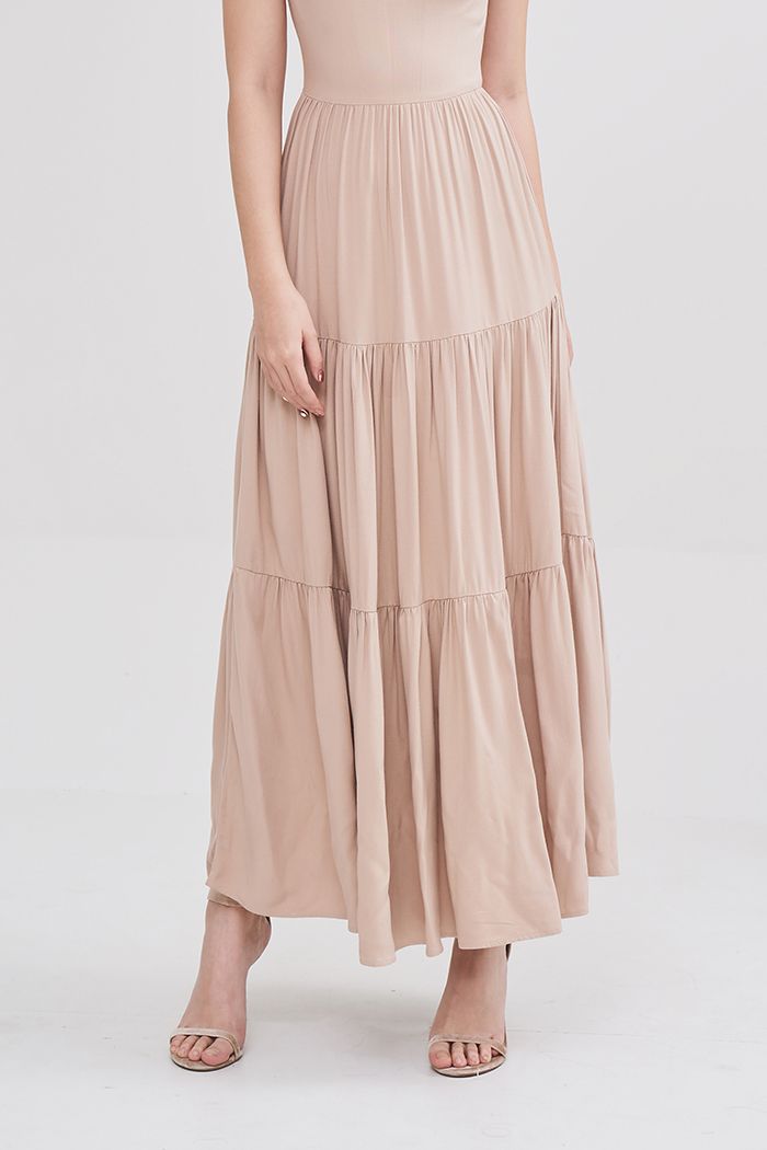 Đầm midi rã nhiều tầng sát nách
