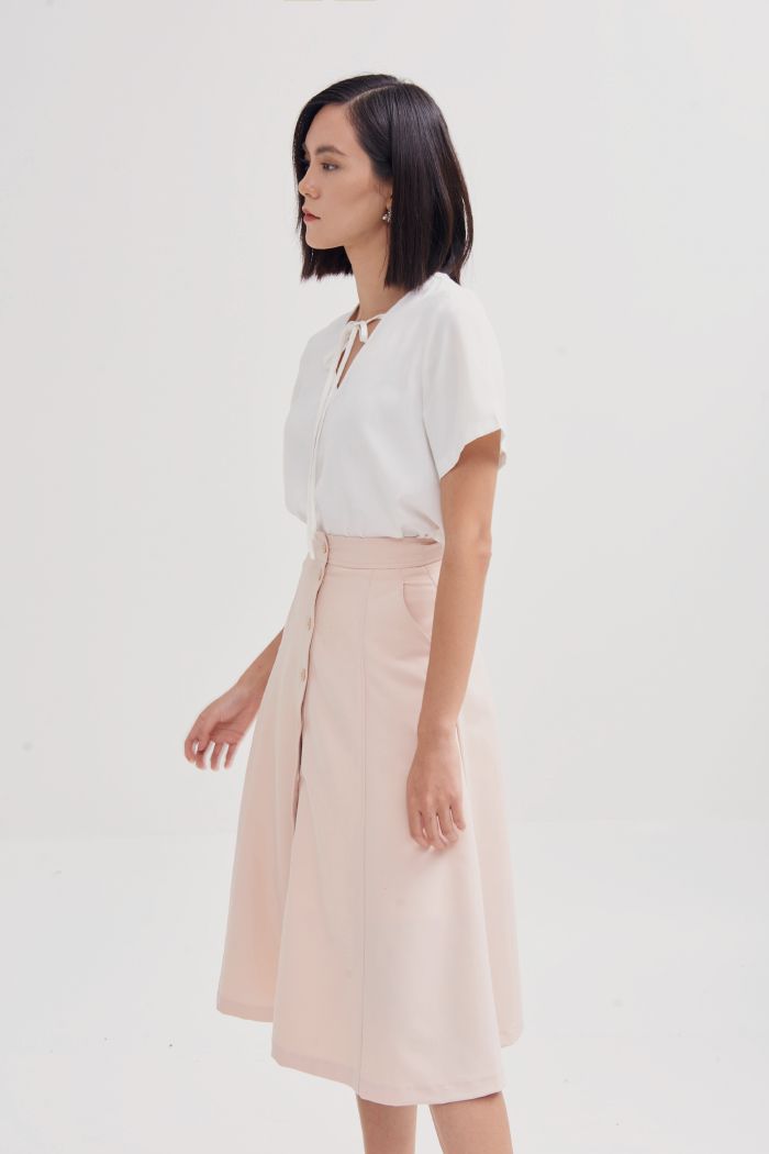 Váy midi rã 8 mảnh diễu mờ nẹp nút