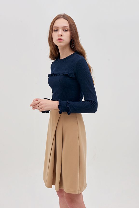 Váy midi xếp 2 li thân trước