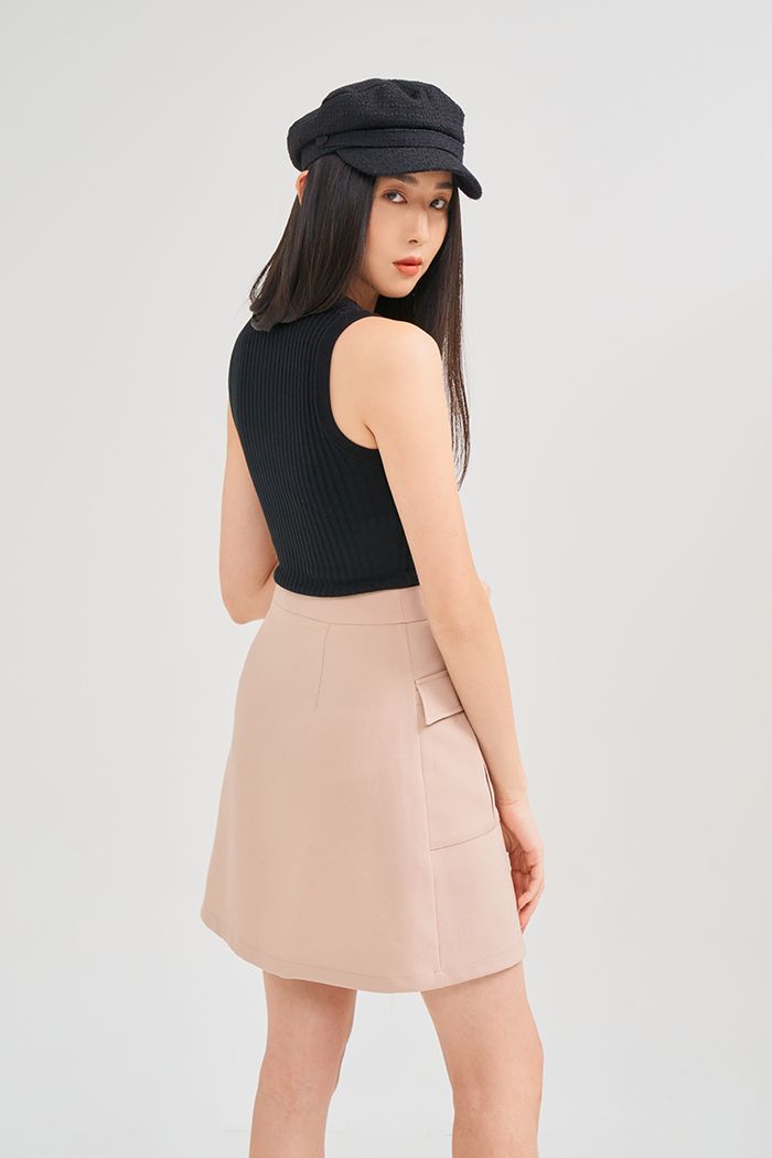 Váy Khaki nẹp nút túi hộp