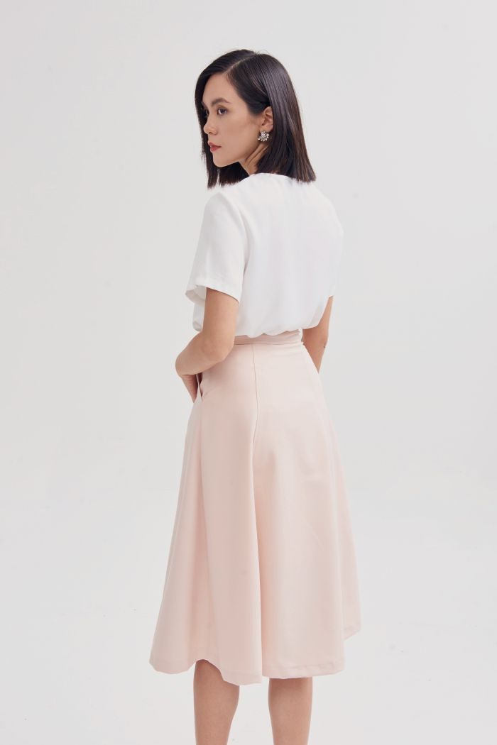 Váy midi rã 8 mảnh diễu mờ nẹp nút