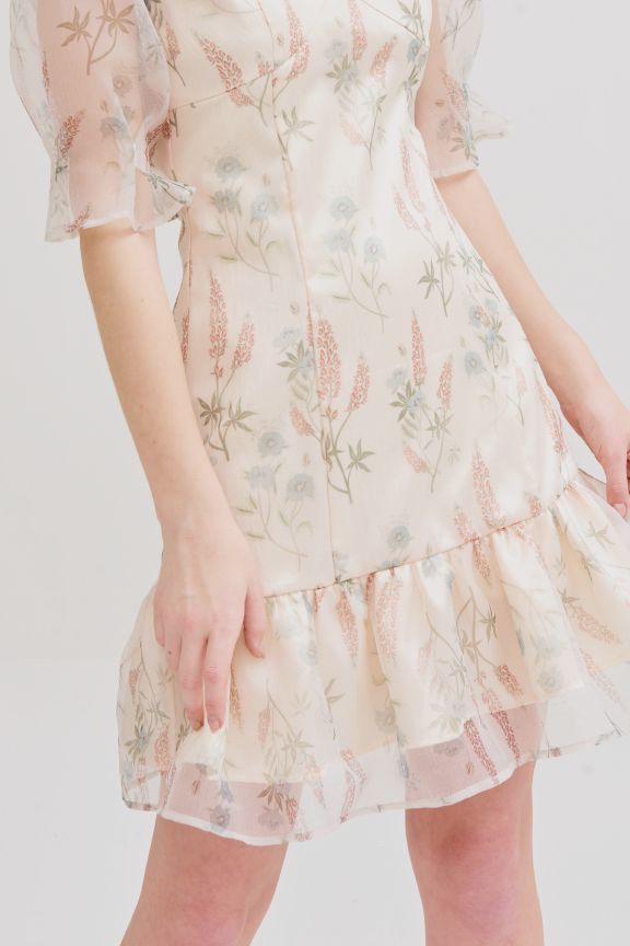 Đầm sheer in hoạ tiết spring 2019 rả bèo tùng