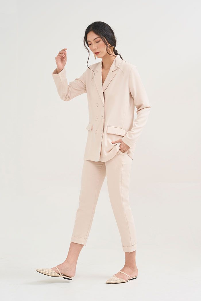 Áo vest oversize nút bọc cùng màu 2 túi