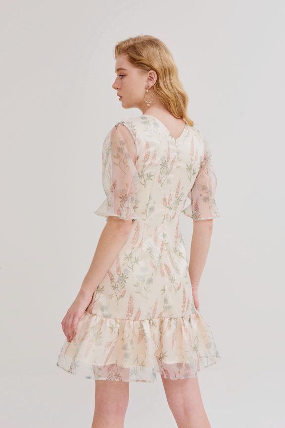 Đầm sheer in hoạ tiết spring 2019 rả bèo tùng