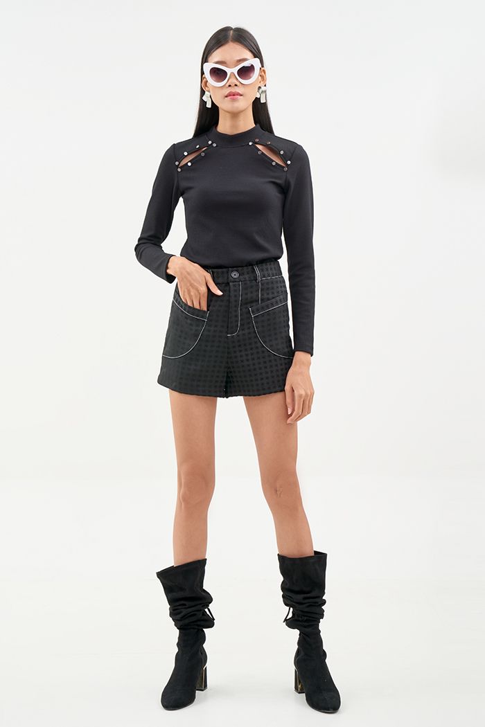 Quần short bố diễu chỉ nổi túi kiểu