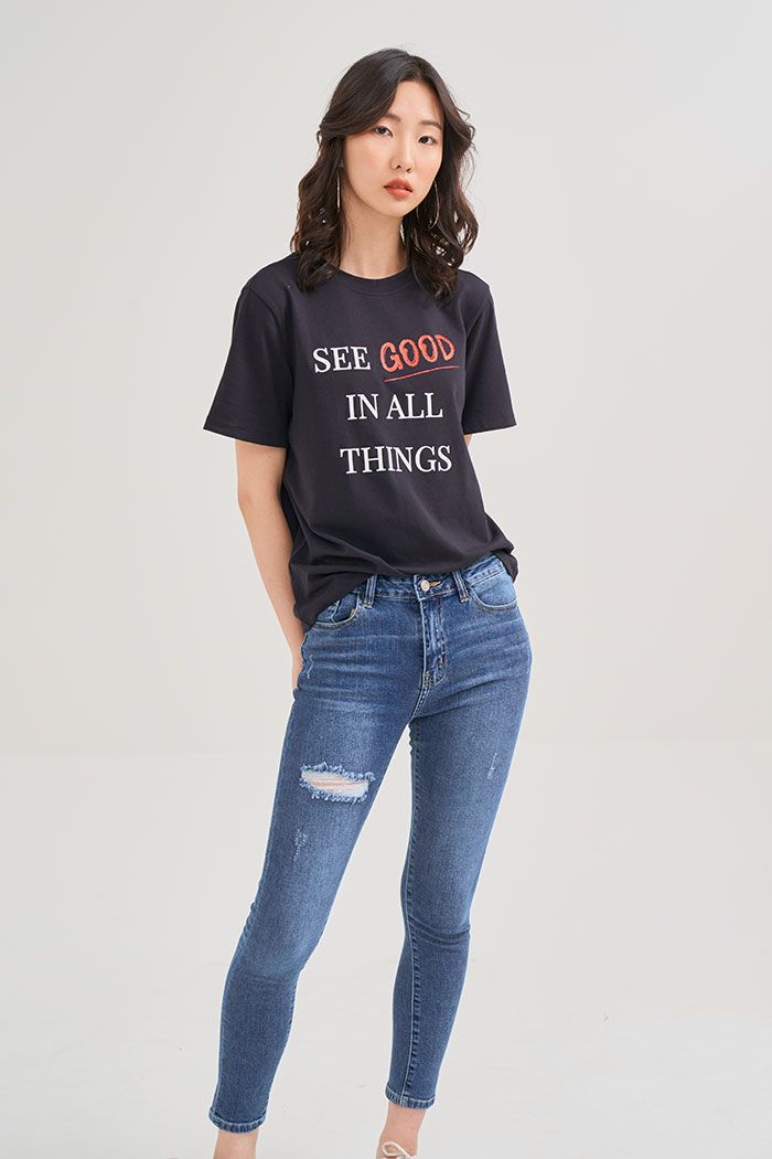 Áo thun in nổi see good in all things