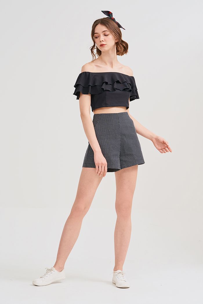 Áo thun croptop bèo 2 tầng dây kéo dấu