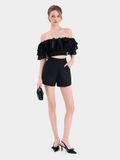  Áo ren croptop phối bèo 3 tầng đính nơ cổ 