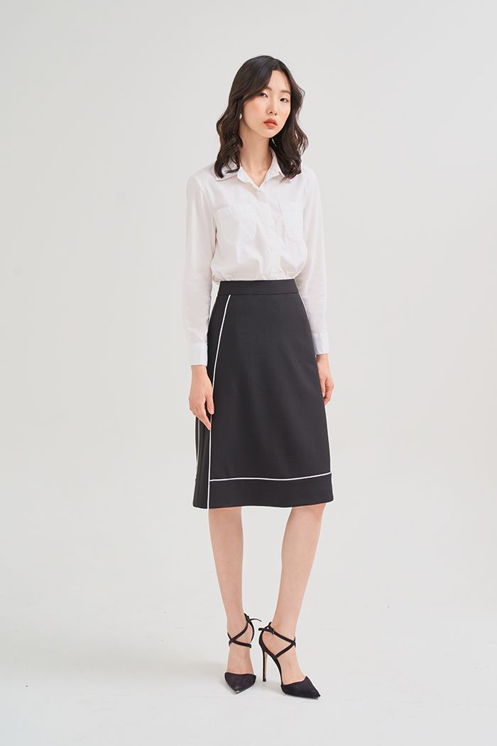Chân váy midi viền màu đối lập