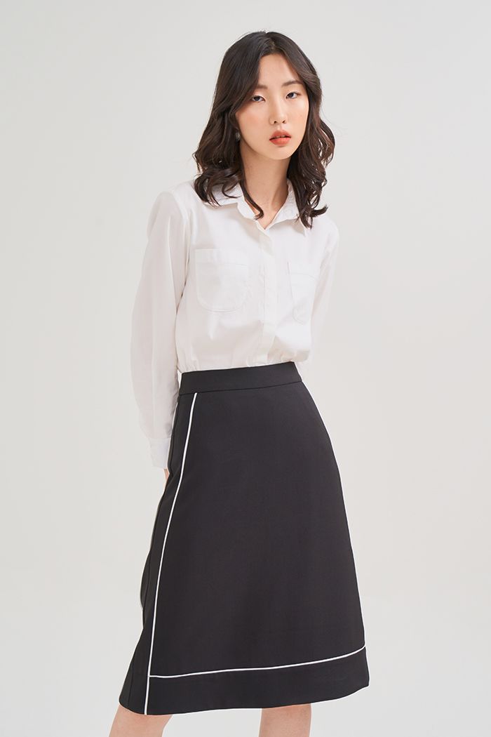 Chân váy midi viền màu đối lập