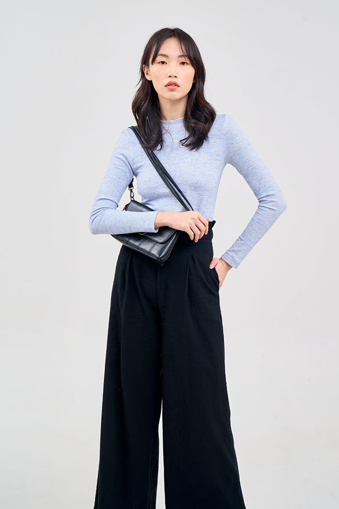 Quần dài linen bèo lưng ống suông giấu giầy