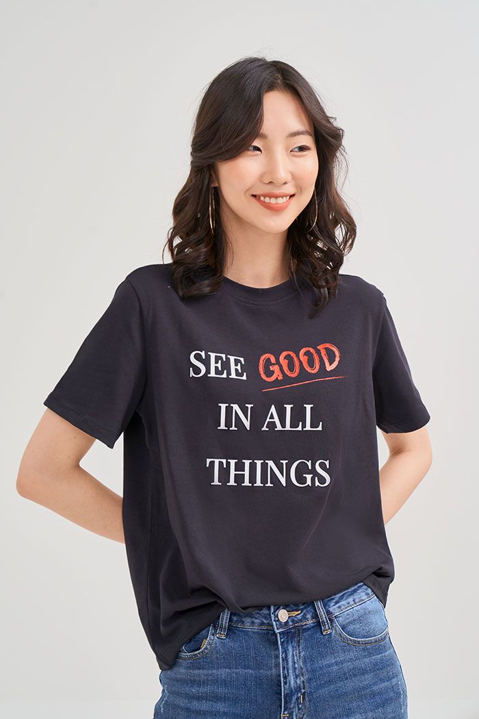 Áo thun in nổi see good in all things