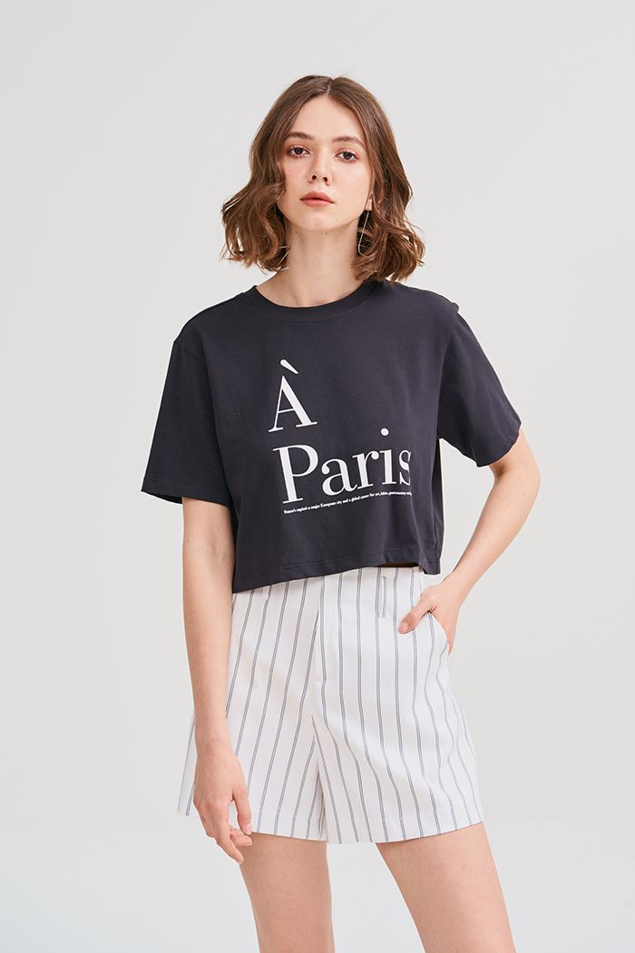 Áo thun croptop in slogan A Paris