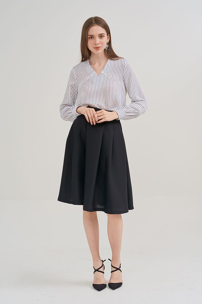Váy midi xếp li lưng liền dây kéo hông