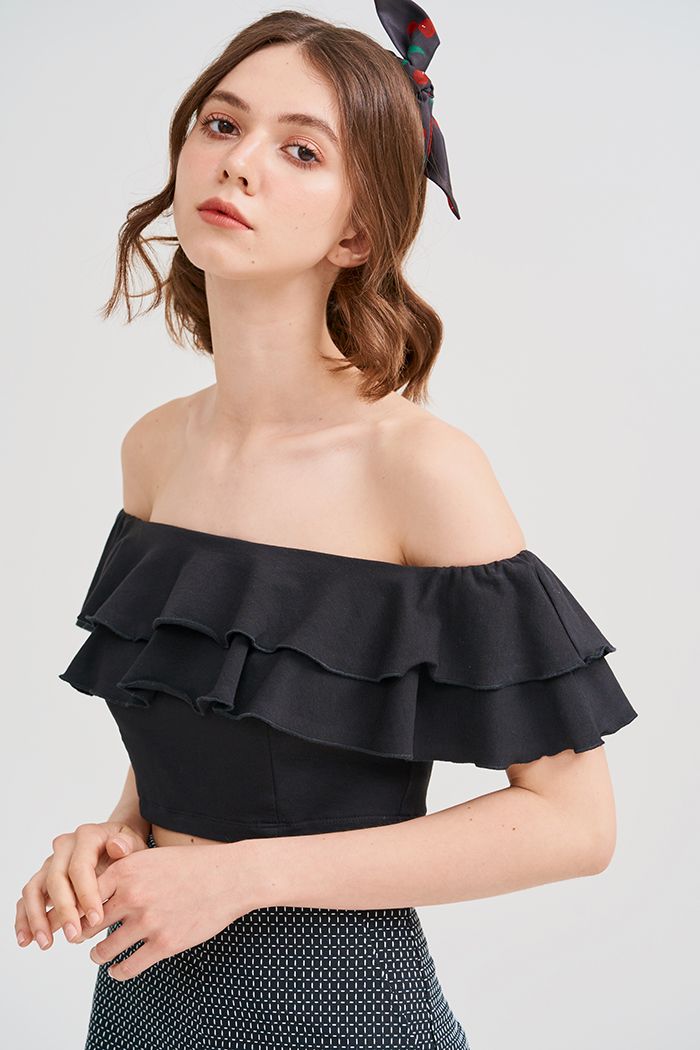Áo thun croptop bèo 2 tầng dây kéo dấu