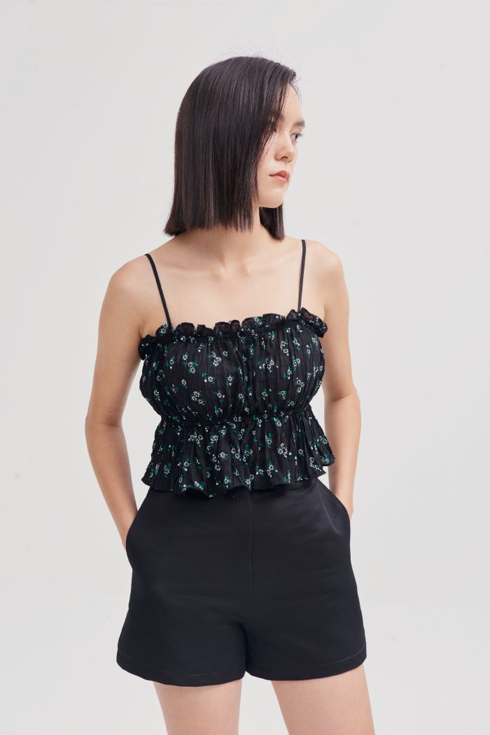 Áo 2 dây dập nhún in hoạ tiết ss19