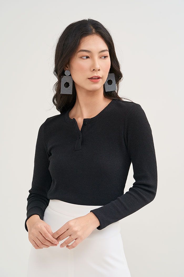Áo thun gân tay dài nẹt nút