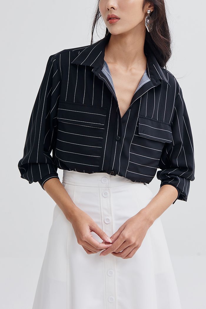 Áo sơmi sọc tay dài 2 túi basic