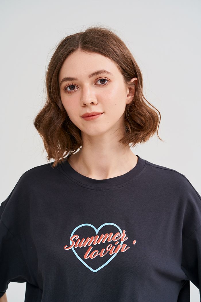 Áo thun oversize in slogan summer lover