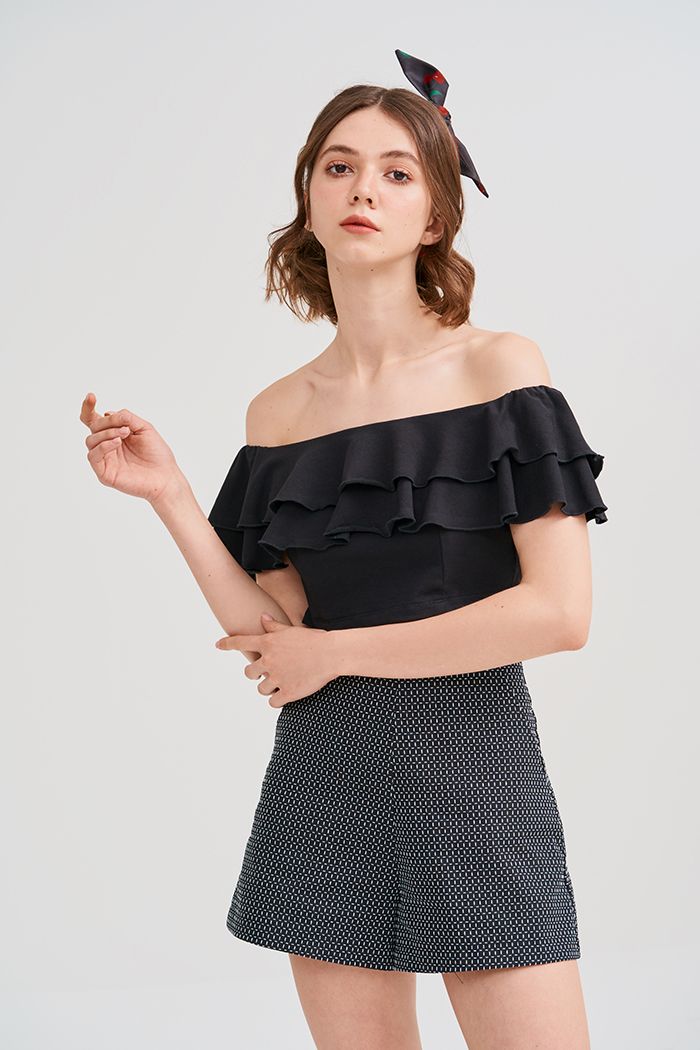 Áo thun croptop bèo 2 tầng dây kéo dấu