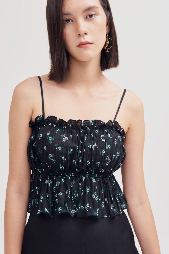 Áo 2 dây dập nhún in hoạ tiết ss19