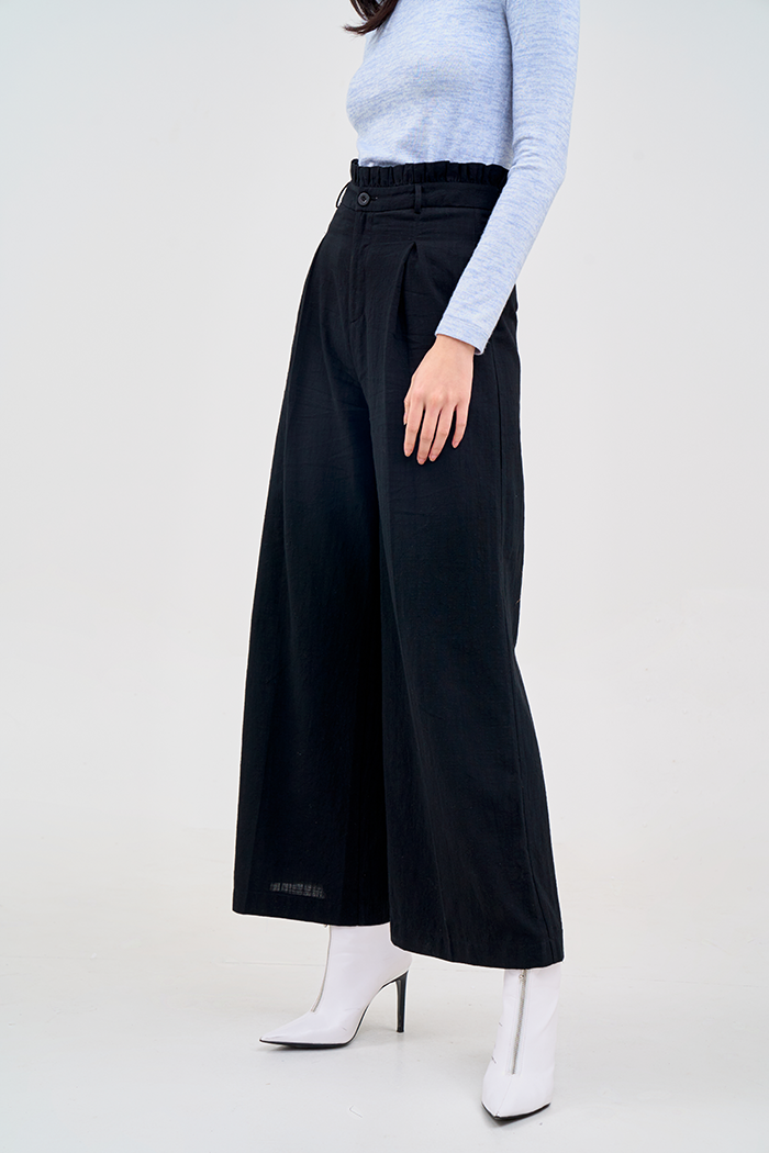 Quần dài linen bèo lưng ống suông giấu giầy