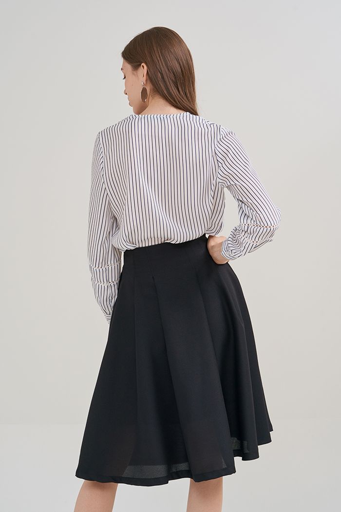 Váy midi xếp li lưng liền dây kéo hông