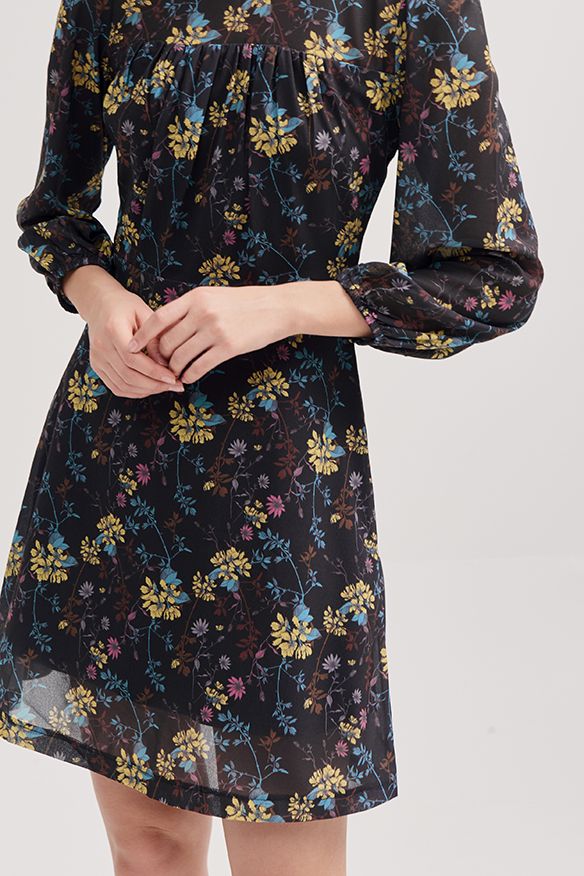 Đầm in hoạ tiết fw18 tay lở nhún vai